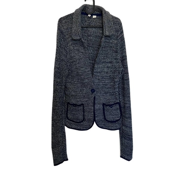 Moth by Anthropologie Wool Blend Blakely Marled Blue Blazer Knit Cardigan Large - Picture 2 of 8